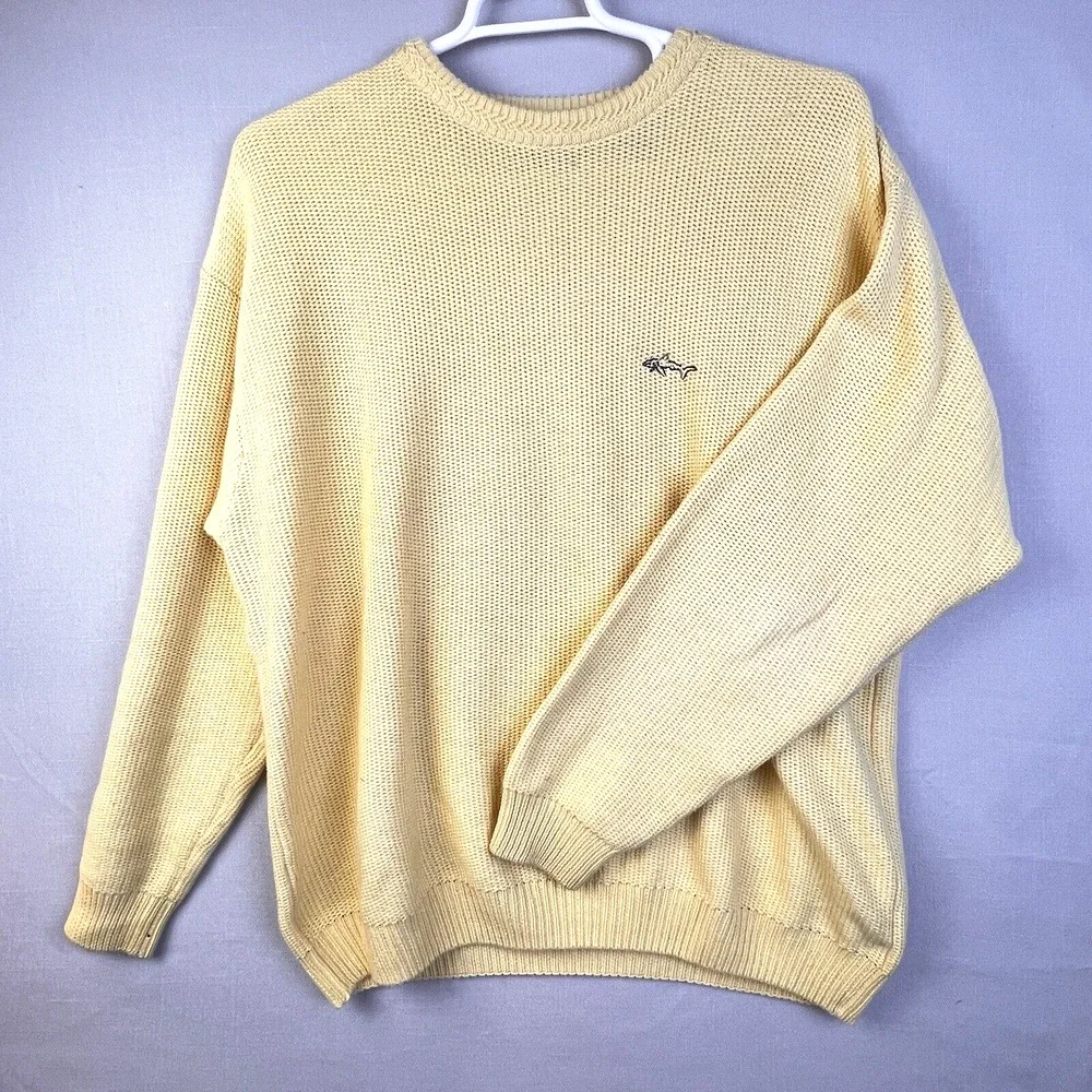 Greg Norman Cotton Pull Over Sweater Men's XL Yellow Shark Golf work Preppy